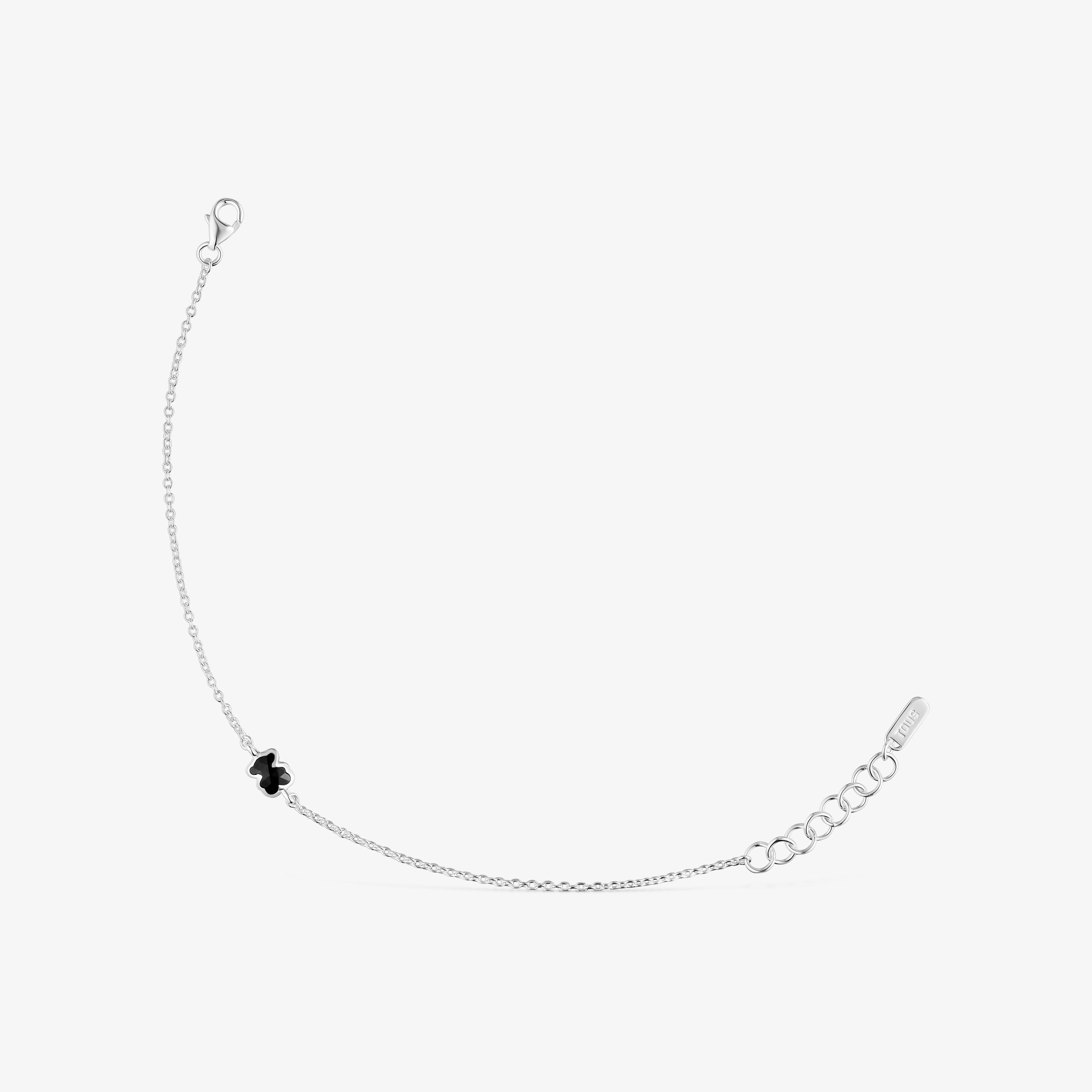 Silver chain Bracelet with 6 mm onyx bear motif TOUS Icon Color