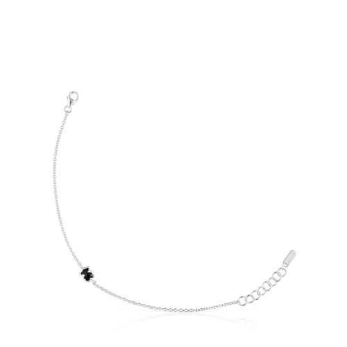 Pulsera cadena de plata y motivo oso en ónix 6 mm Icon Color