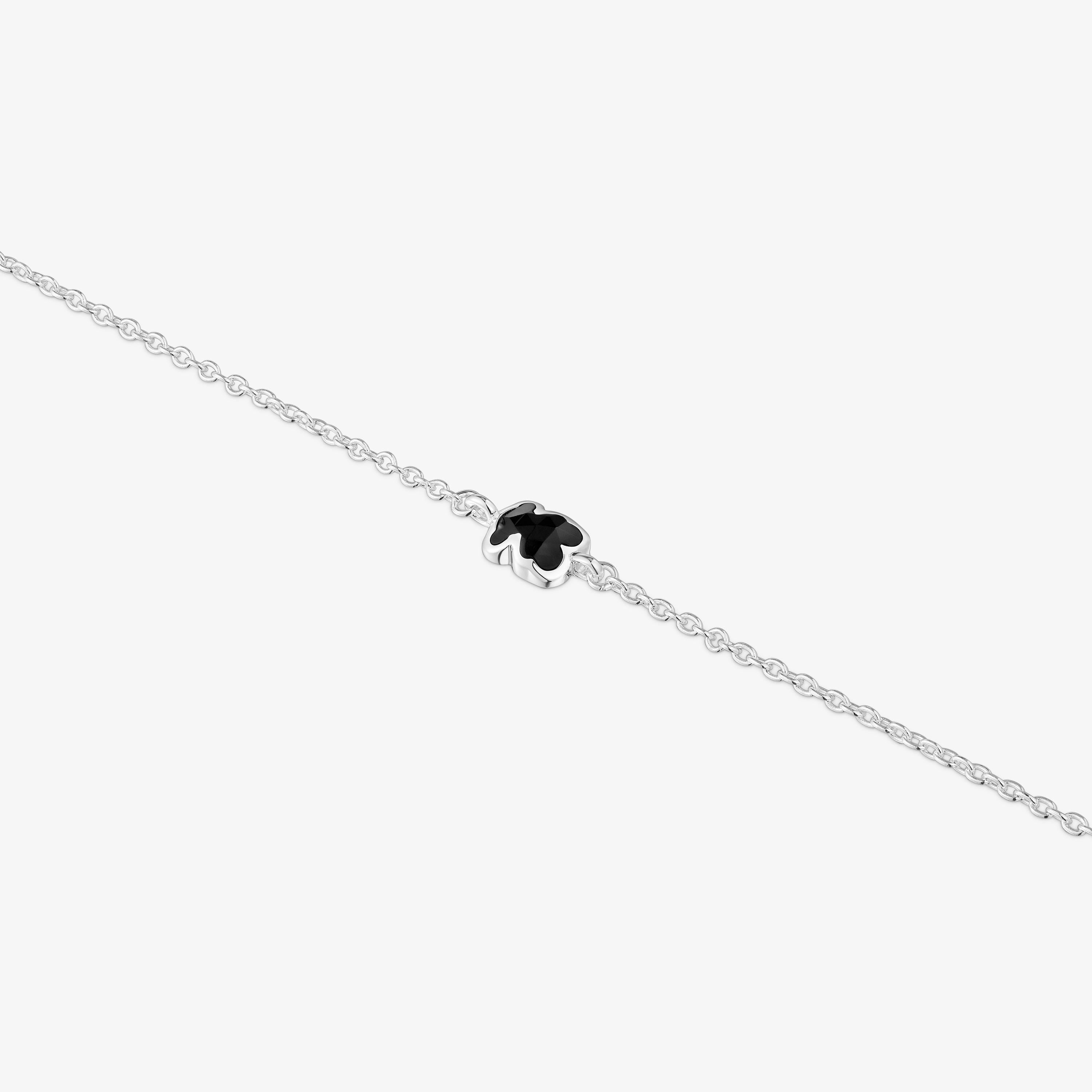 Silver chain Bracelet with 6 mm onyx bear motif TOUS Icon Color