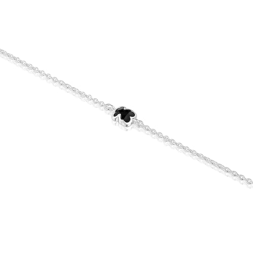 Pulsera cadena de plata y motivo oso en ónix 6 mm Icon Color