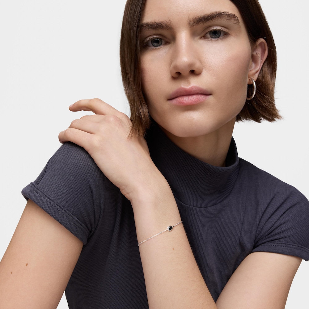 Kettenarmband TOUS Icon Color aus Silber mit 6&nbsp;mm gro&szlig;em B&auml;renmotiv aus Onyx