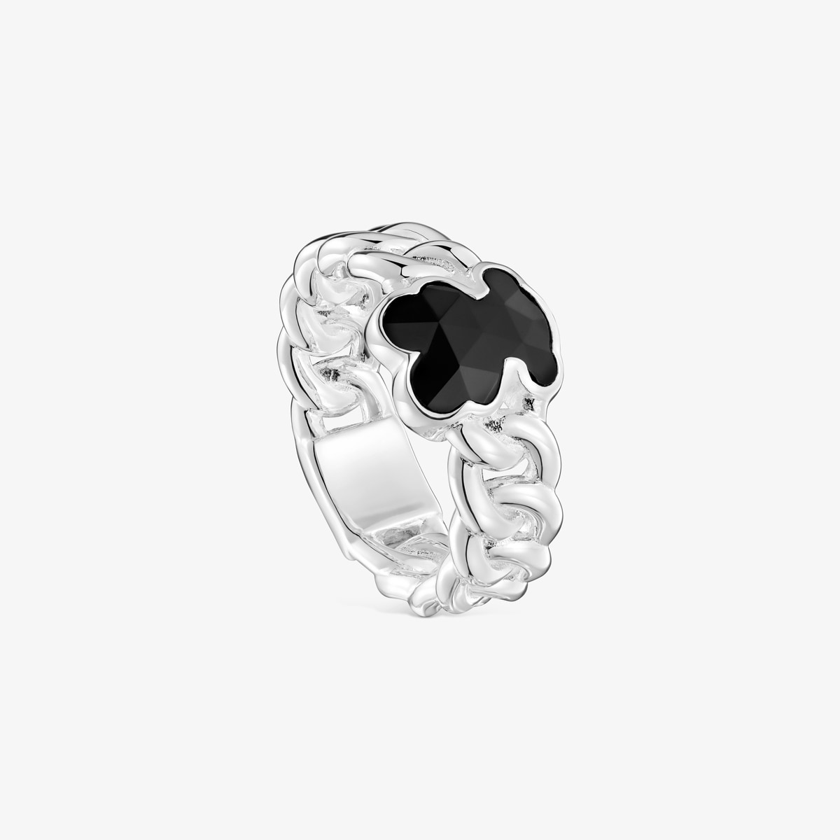 Tous - Anillo Mediano De Plata Y Motivo Oso En Ónix Icon Color Talla 17