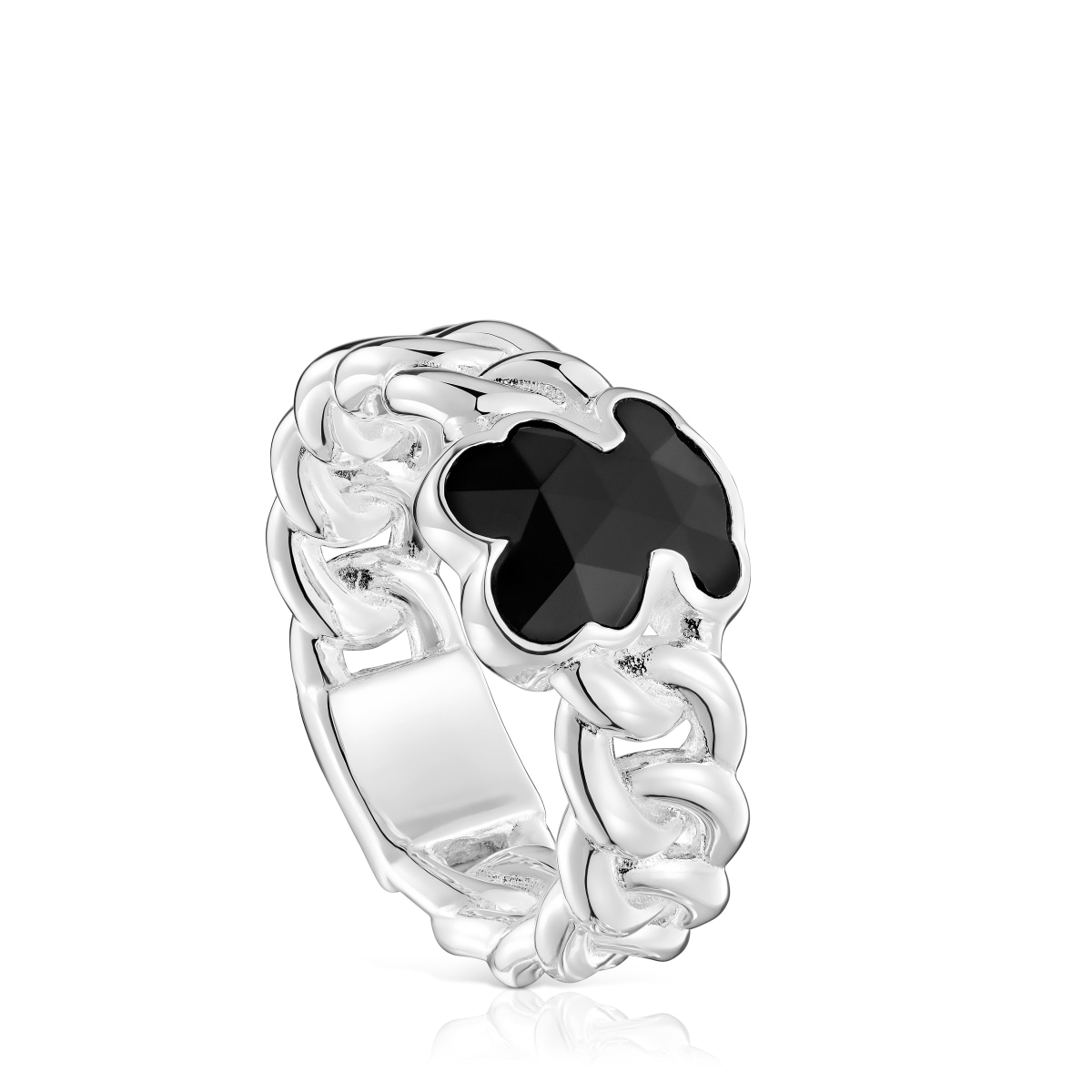 Tous - Anillo Mediano De Plata Y Motivo Oso En Ónix Icon Color Talla 17
