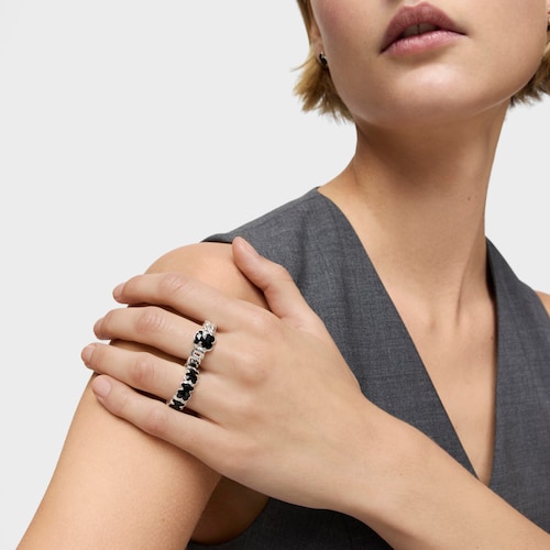 Medium silver Ring with bear motif in onyx TOUS Icon Color