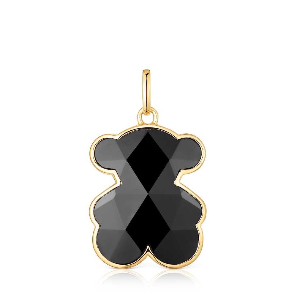 Colgante mediano con baño de oro 18 kt sobre plata y motivo oso en ónix Icon Color image number 0
