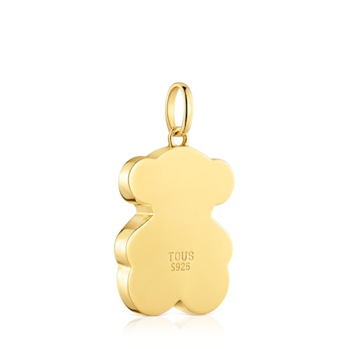 Colgante mediano con baño de oro 18 kt sobre plata y motivo oso en ónix Icon Color