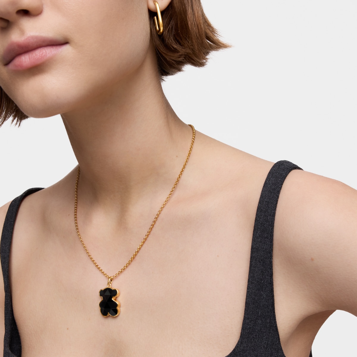 Medium 18kt gold plating over silver bear Pendant with onyx bear motif TOUS Icon Color