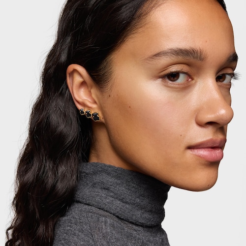 18kt gold plating over silver Climber earrings with onyx bear motifs TOUS Icon Color