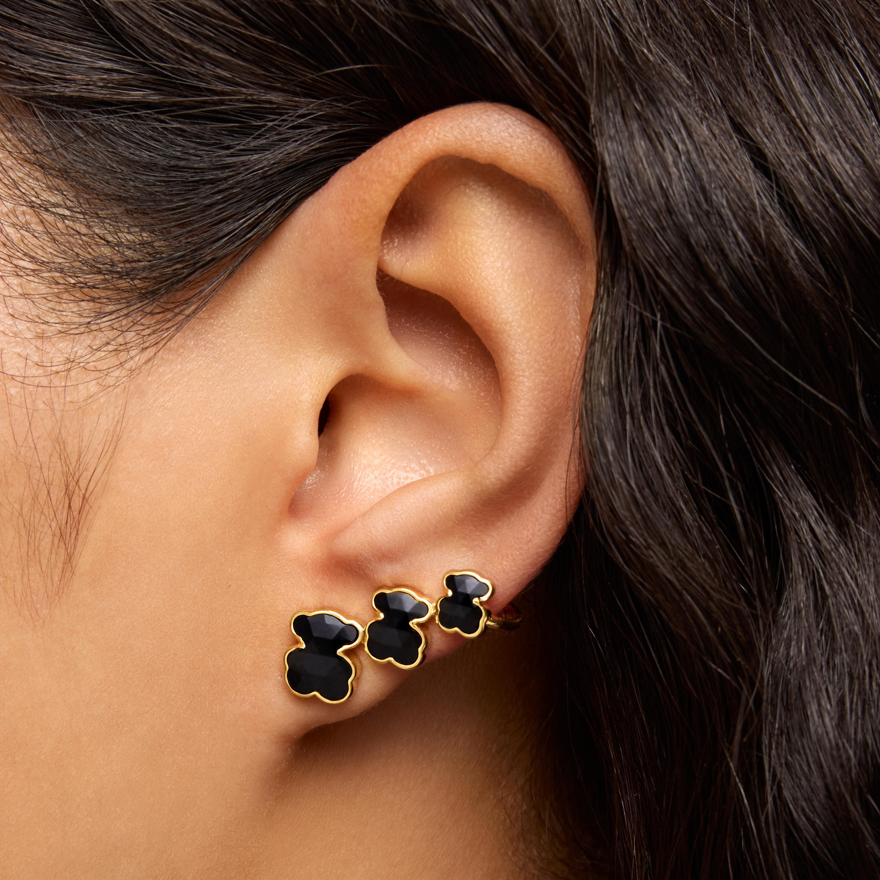18K gold vermeil Climber earrings with onyx bear motifs TOUS Icon Color