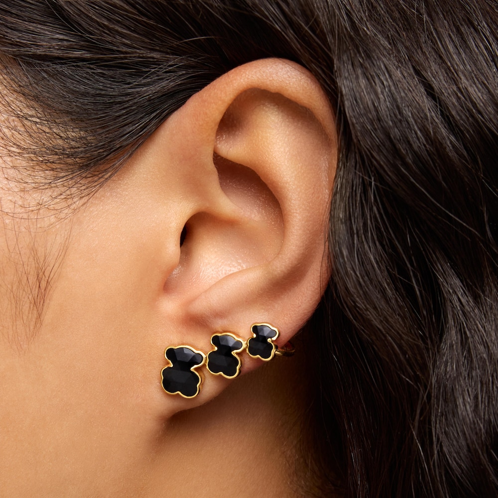 Pendientes trepadores con baño de oro 18 kt sobre plata y motivos oso con ónix Icon Color Pendientes trepadores con baño de oro 18 kt sobre plata y motivos oso con ónix Icon Color