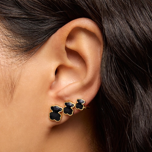 18kt gold plating over silver Climber earrings with onyx bear motifs TOUS Icon Color