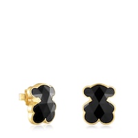 Pendientes oso con baño de oro 18 kt sobre plata y ónix 16 mm Icon Color