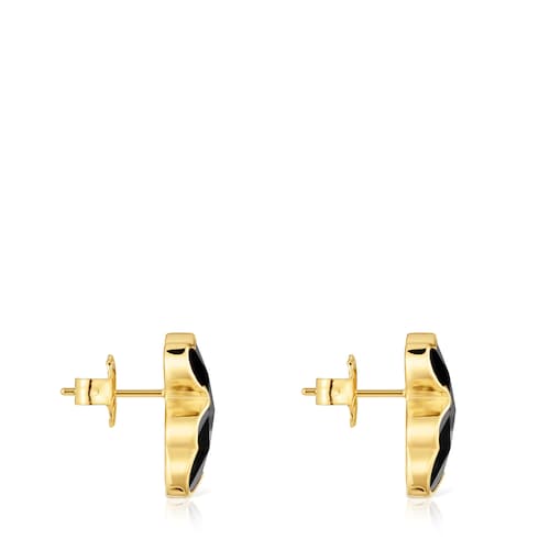 16 mm 18kt gold plating over silver bear Earrings with onyx TOUS Icon Color
