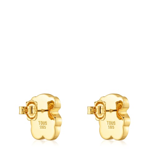 16 mm 18kt gold plating over silver bear Earrings with onyx TOUS Icon Color