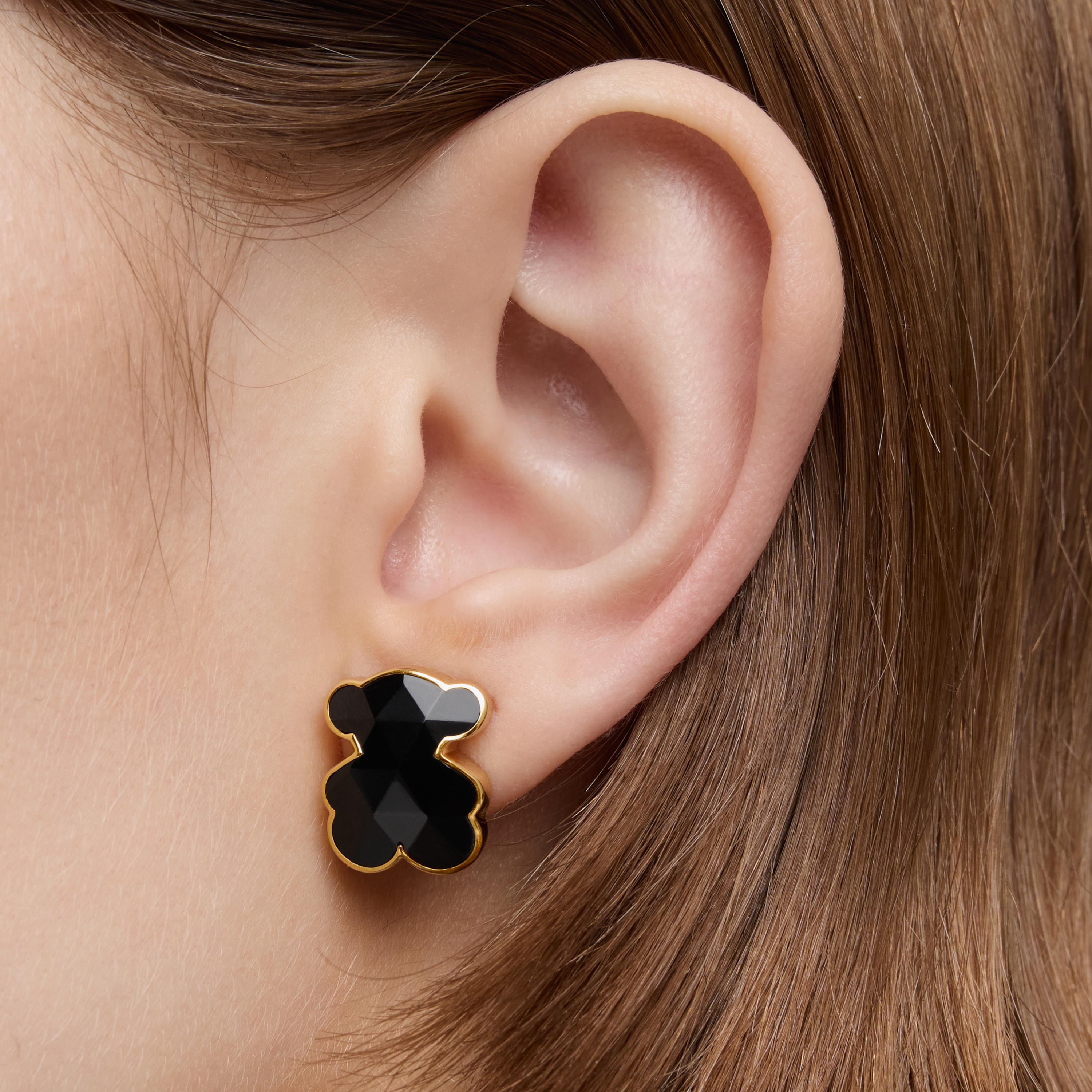 16 mm 18K gold vermeil bear Earrings with onyx TOUS Icon Color | TOUS