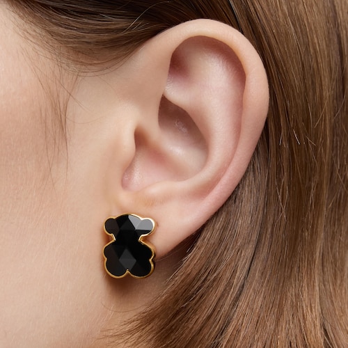 16 mm 18kt gold plating over silver bear Earrings with onyx TOUS Icon Color