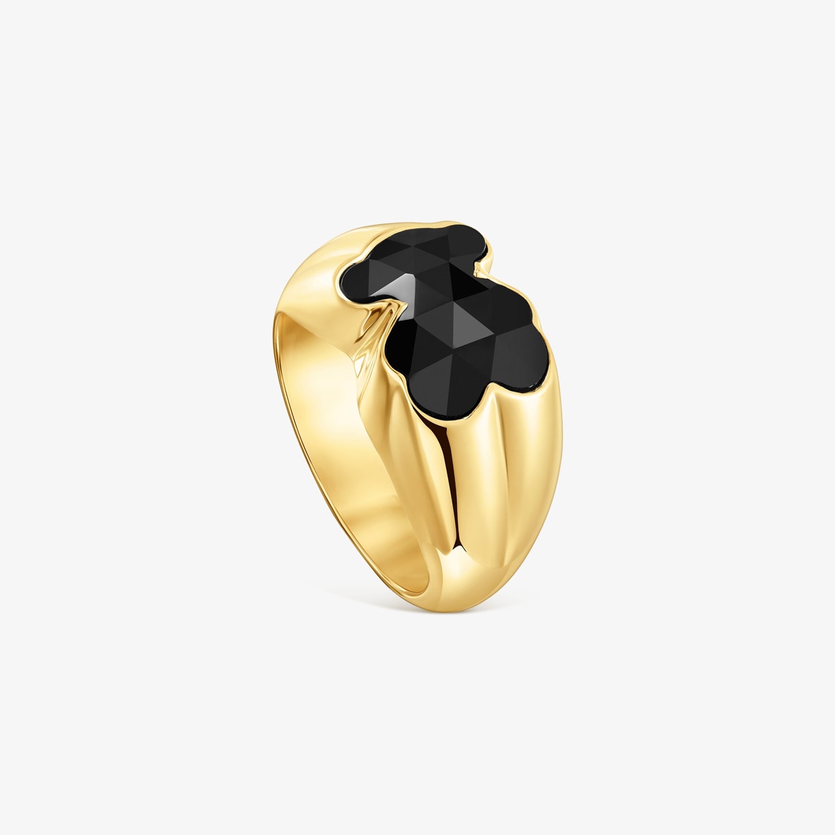 Tous - Anillo Mediano Con Baño De Oro 18 Kt Sobre Plata Y Motivo Oso En Ónix Icon Color Talla 12