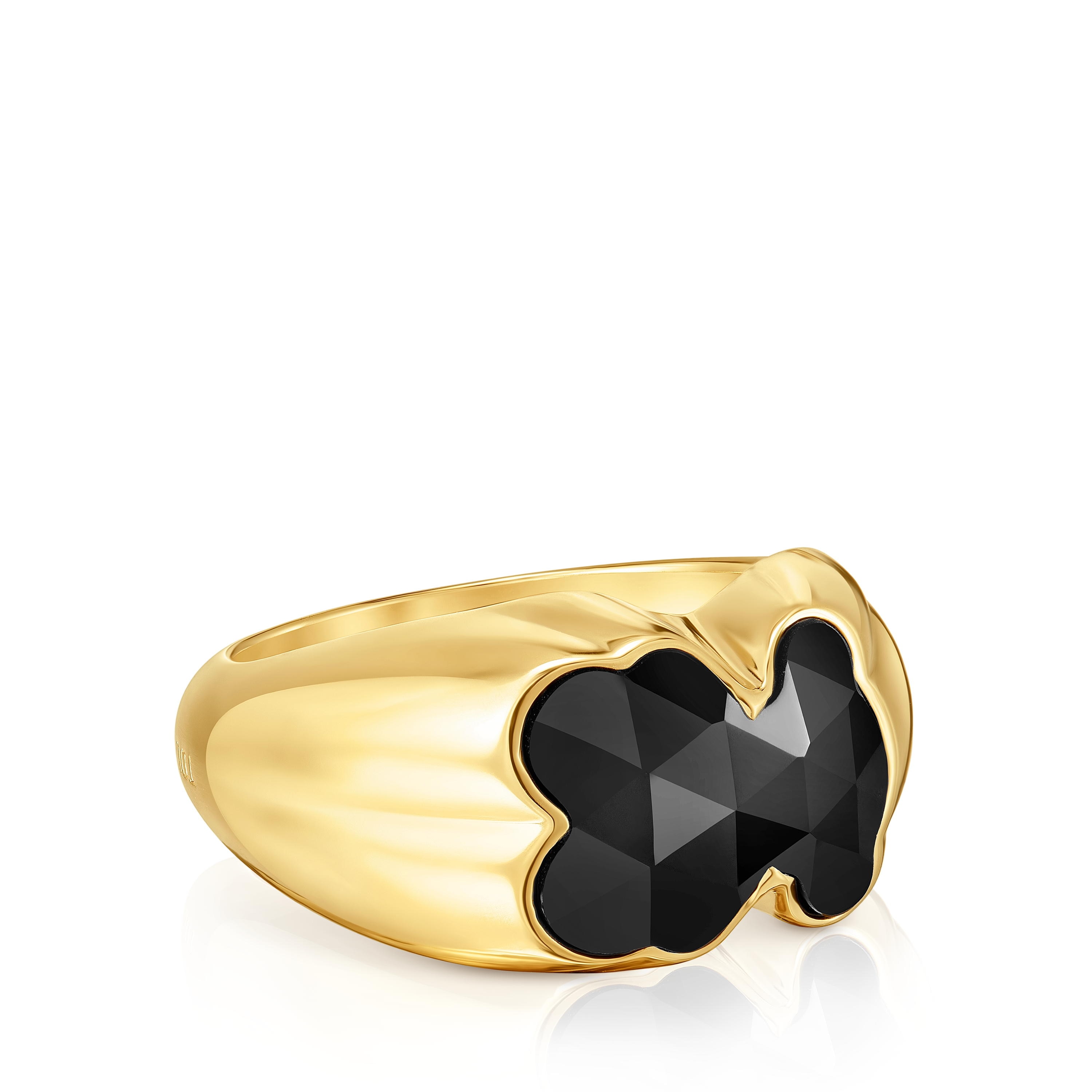 Medium 18kt gold plating over silver Ring with onyx bear motif TOUS Icon Color