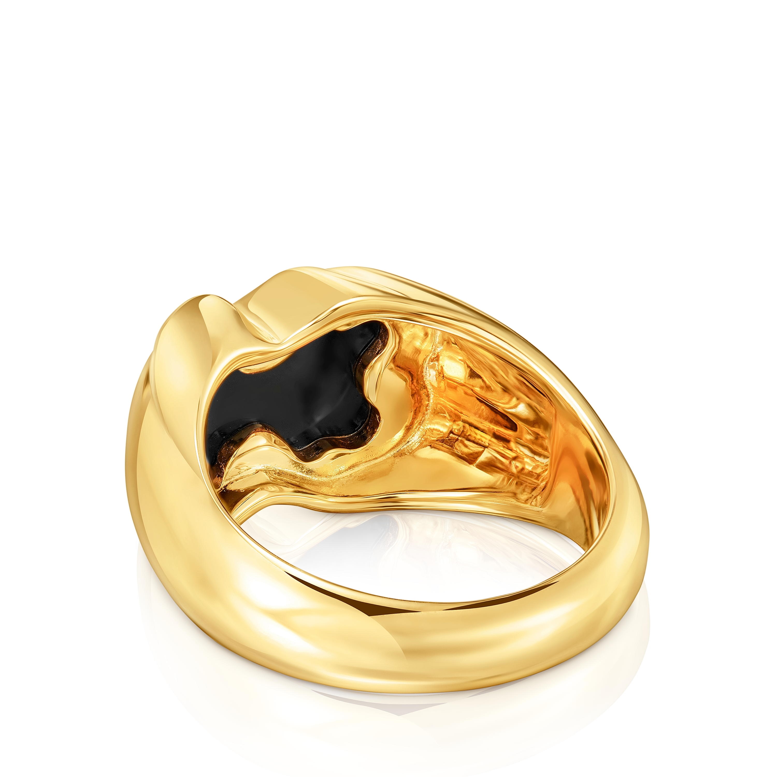 Medium 18kt gold plating over silver Ring with onyx bear motif TOUS Icon Color
