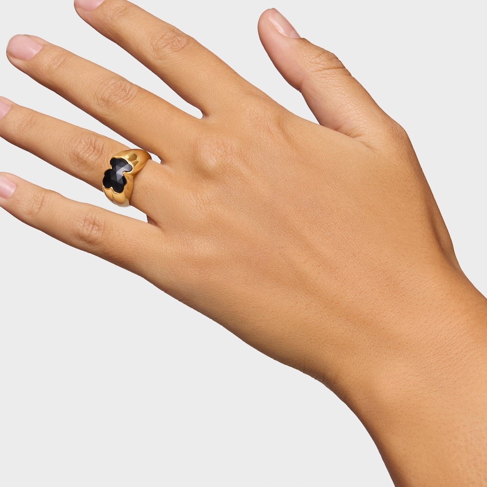 Medium 18kt gold plating over silver Ring with onyx bear motif TOUS Icon Color