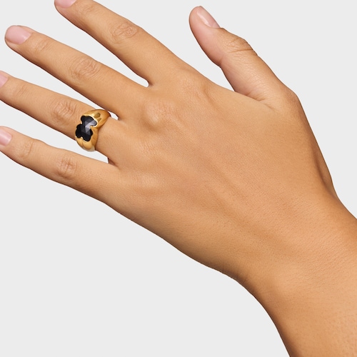 Medium 18kt gold plating over silver Ring with onyx bear motif TOUS Icon Color