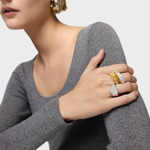 Anillo mediano bicolor con motivos oso y corazón TOUS 1950