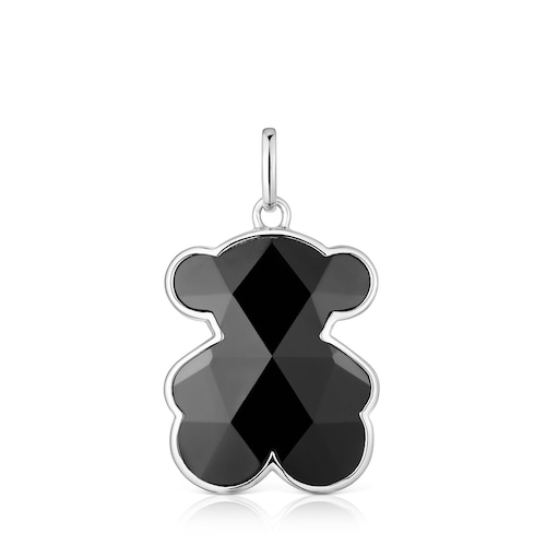 Colgante mediano de plata y motivo oso en ónix Icon Color