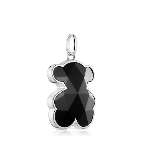 Colgante mediano de plata y motivo oso en ónix Icon Color
