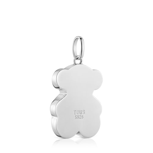 Colgante mediano de plata y motivo oso en ónix Icon Color