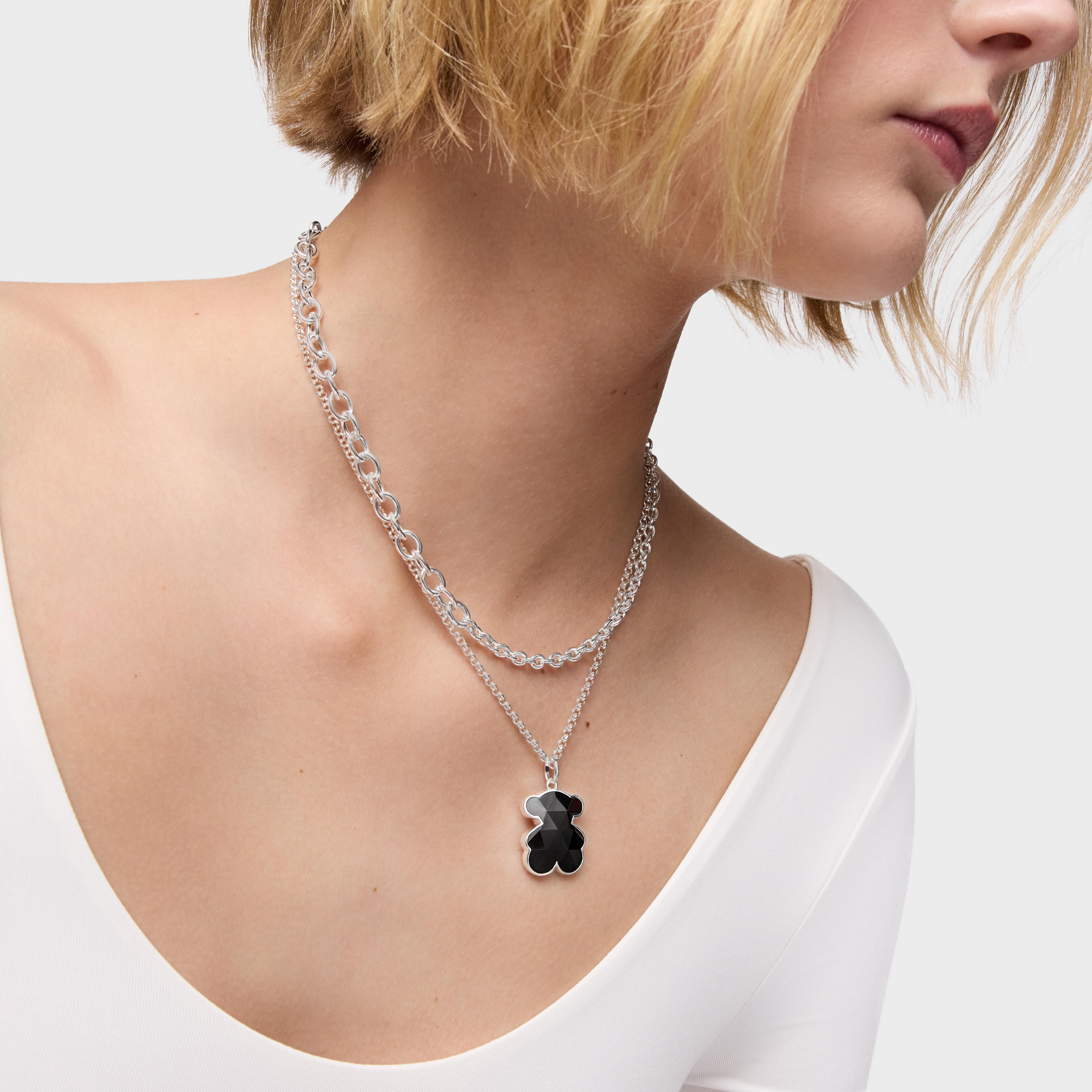 Medium silver Pendant with onyx bear motif in onyx TOUS Icon Color