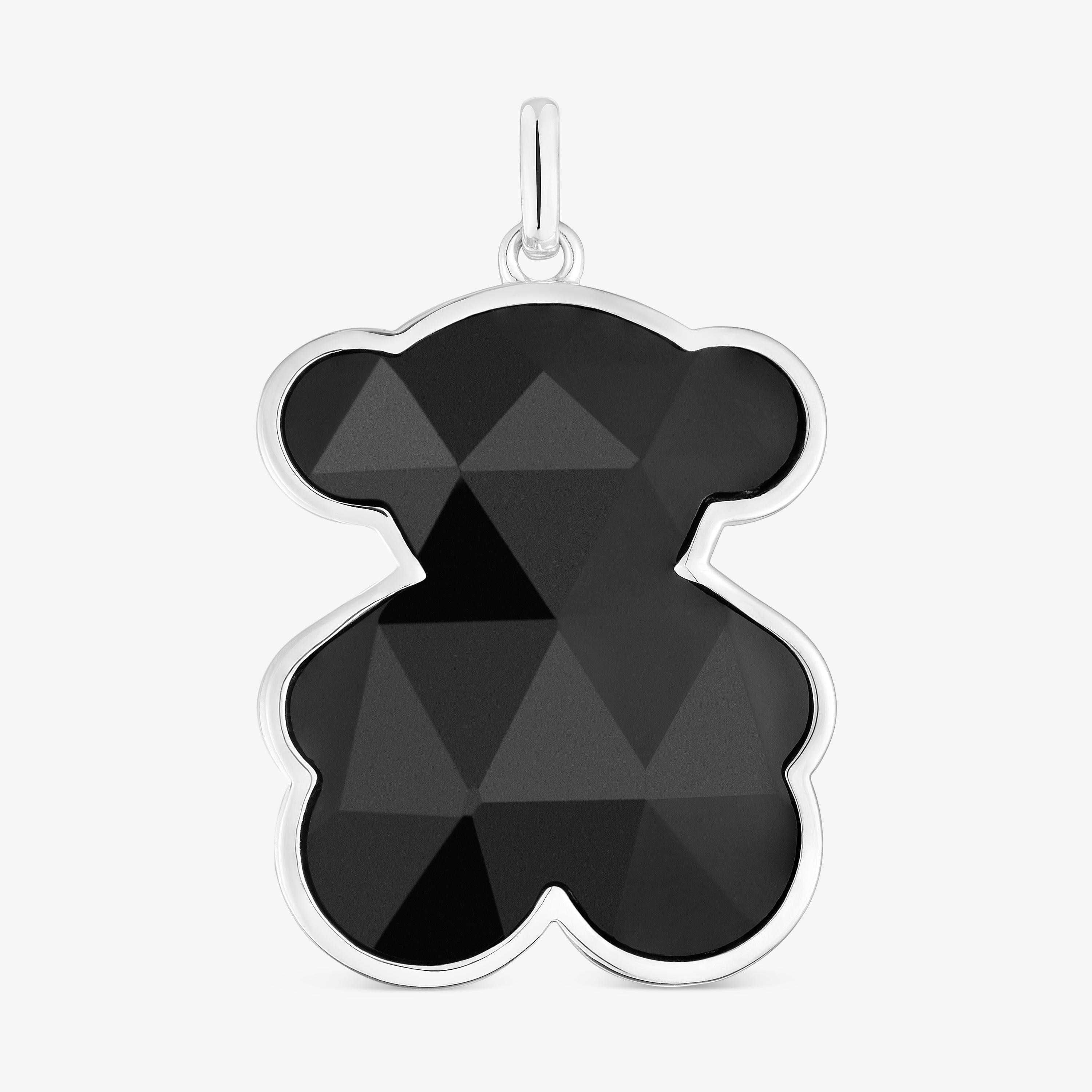 Large silver Pendant with onyx bear motif TOUS Icon Color