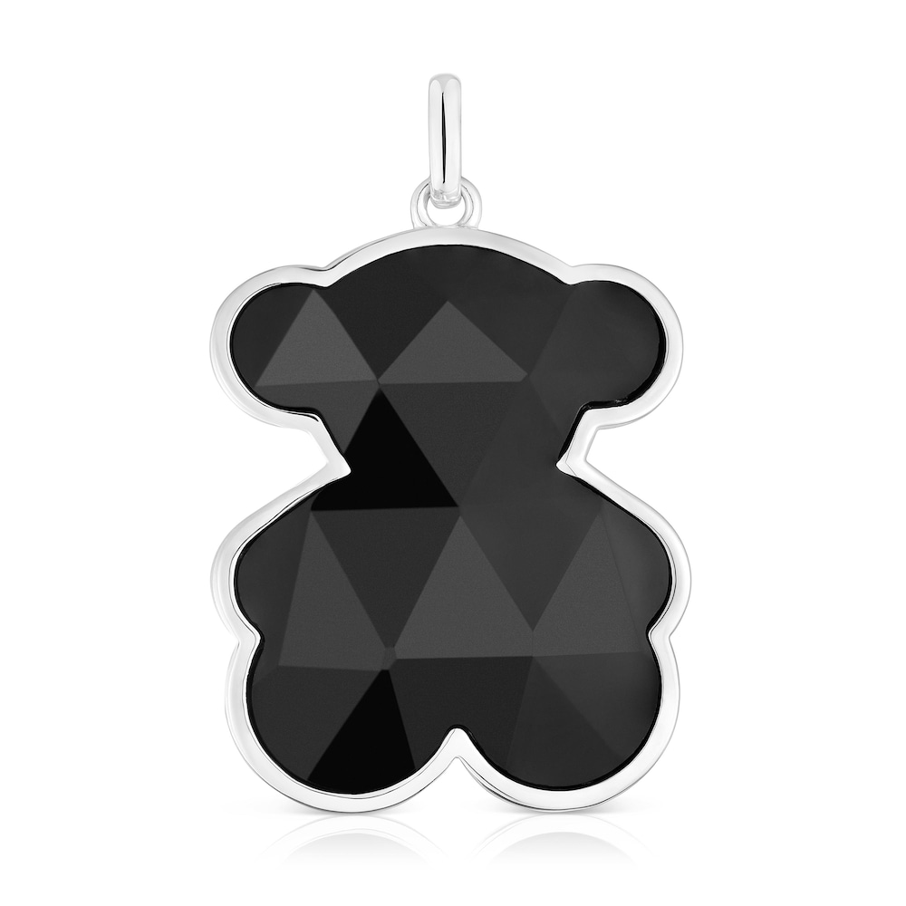 Large silver Pendant with onyx bear motif TOUS Icon Color