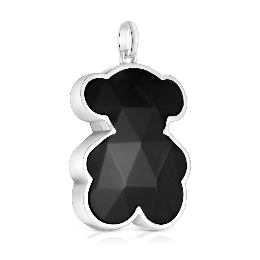 Large silver Pendant with onyx bear motif TOUS Icon Color