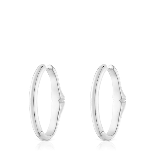 Pendientes de aro de plata y motivo oso en ónix 38 mm Icon Color