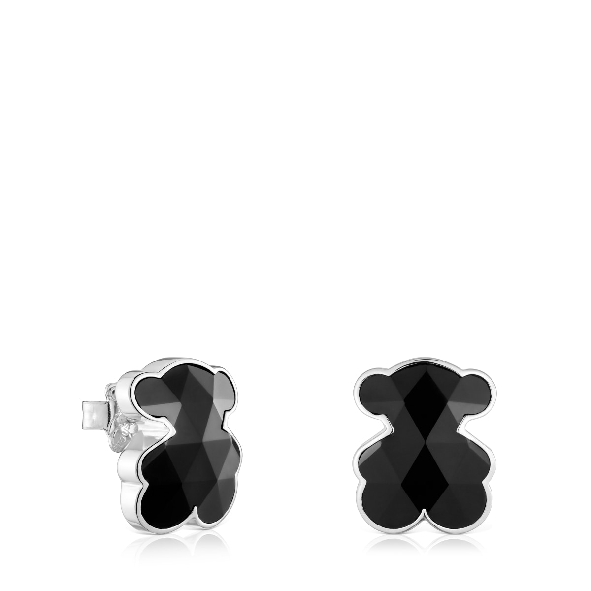 16 mm silver and onyx bear Earrings TOUS Icon Color