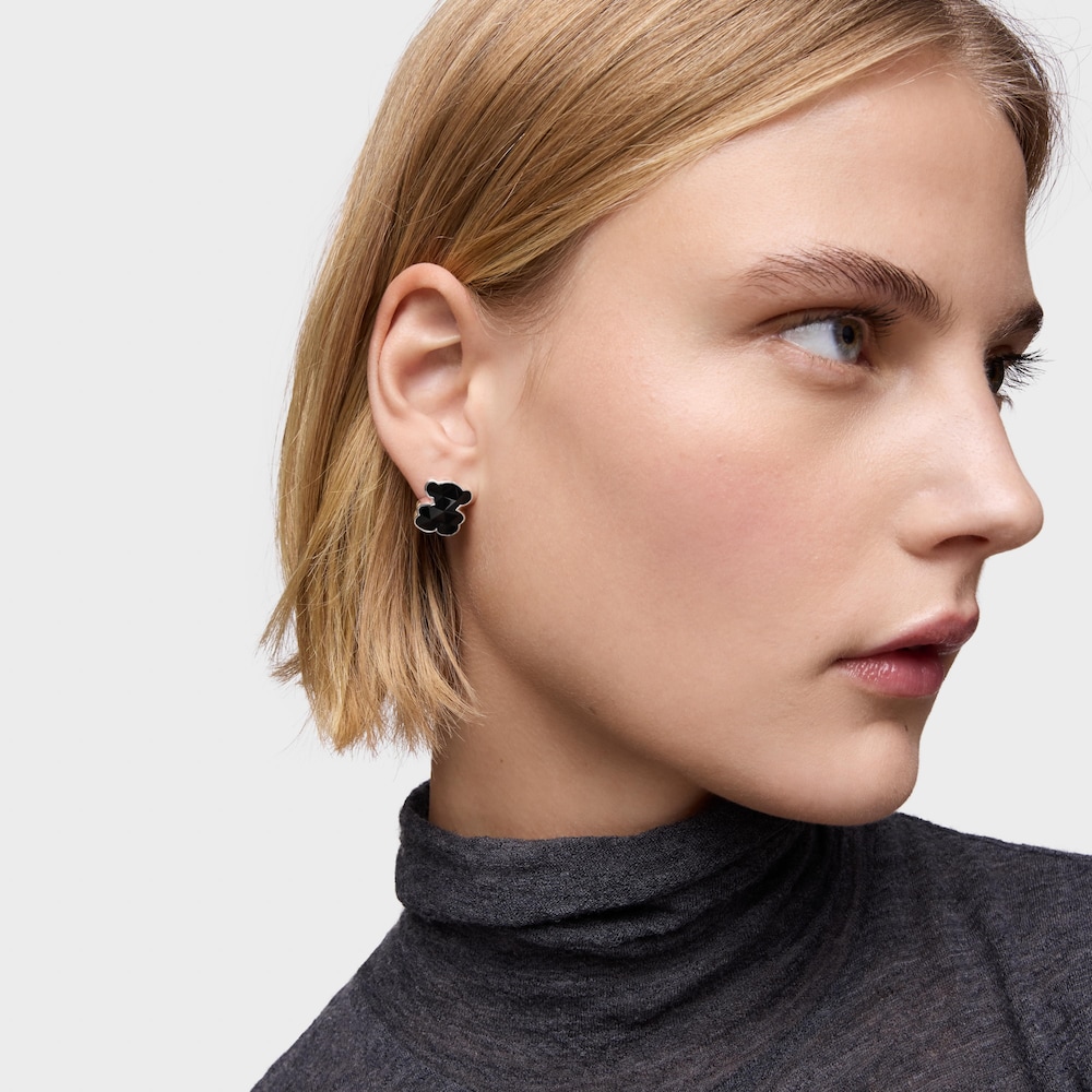 Kolczyki 16 mm ze srebra z misiem z onyksu TOUS Icon Color