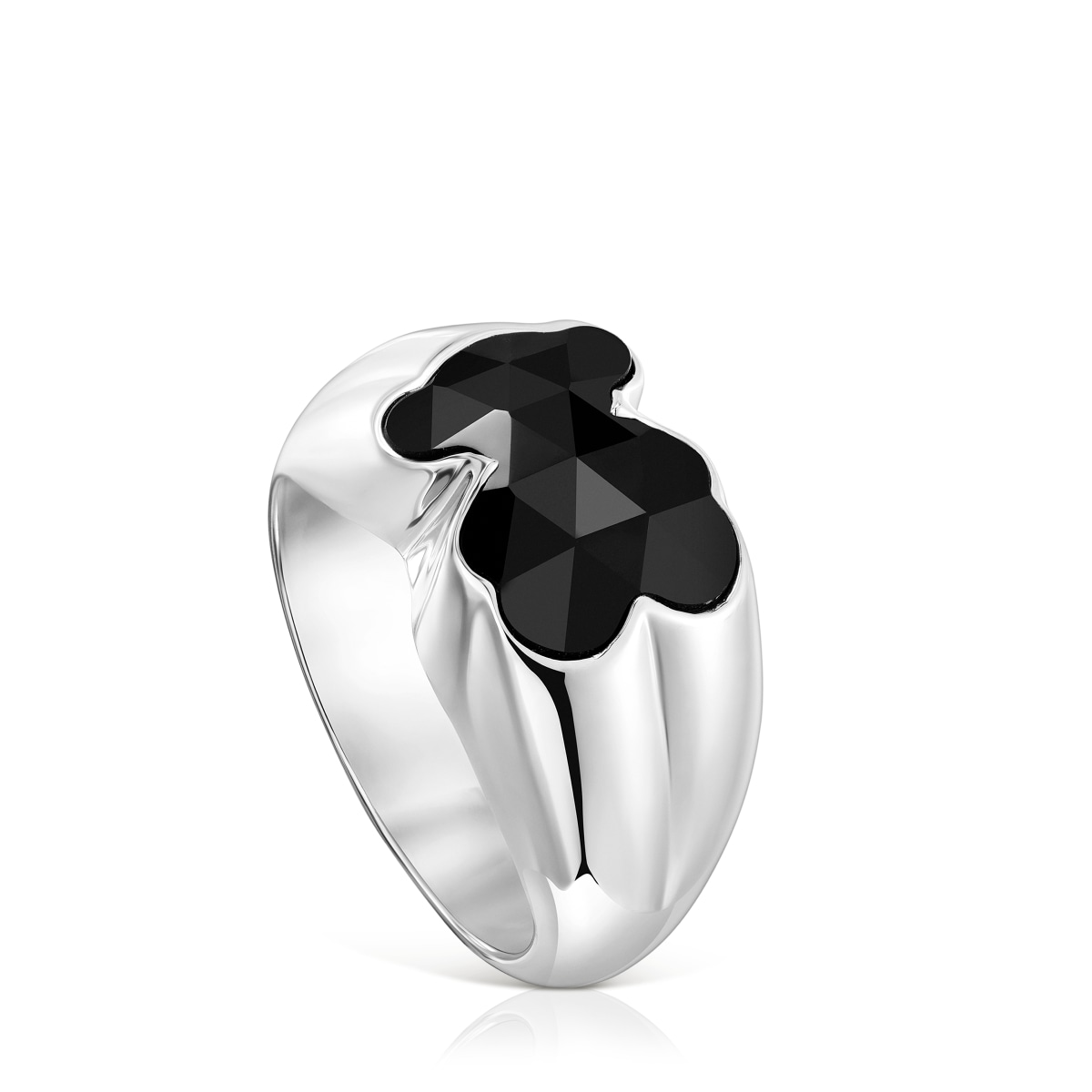 Anillo mediano de plata y motivo oso en ónix Icon Color