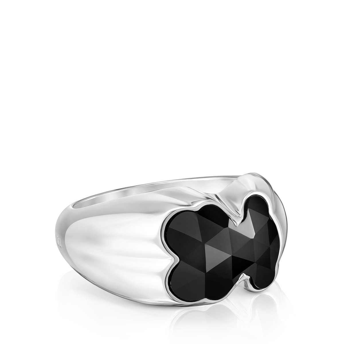 Anillo mediano de plata y motivo oso en ónix Icon Color