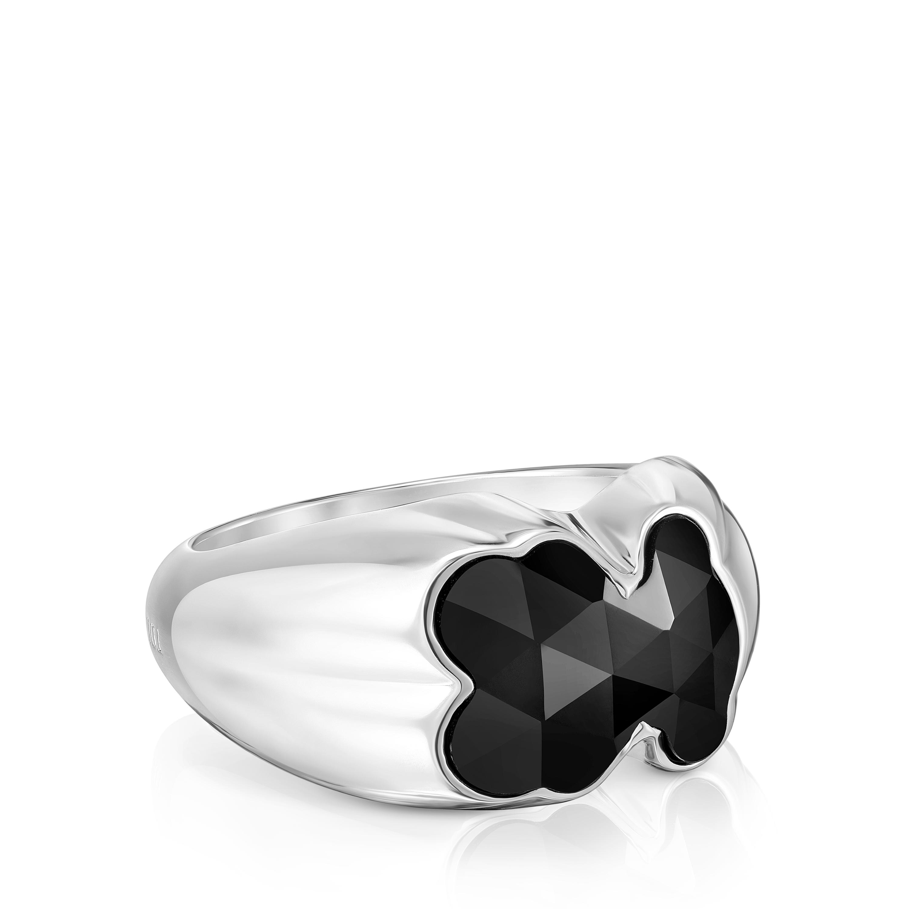 Medium silver Ring with bear motif onyx TOUS Icon Color