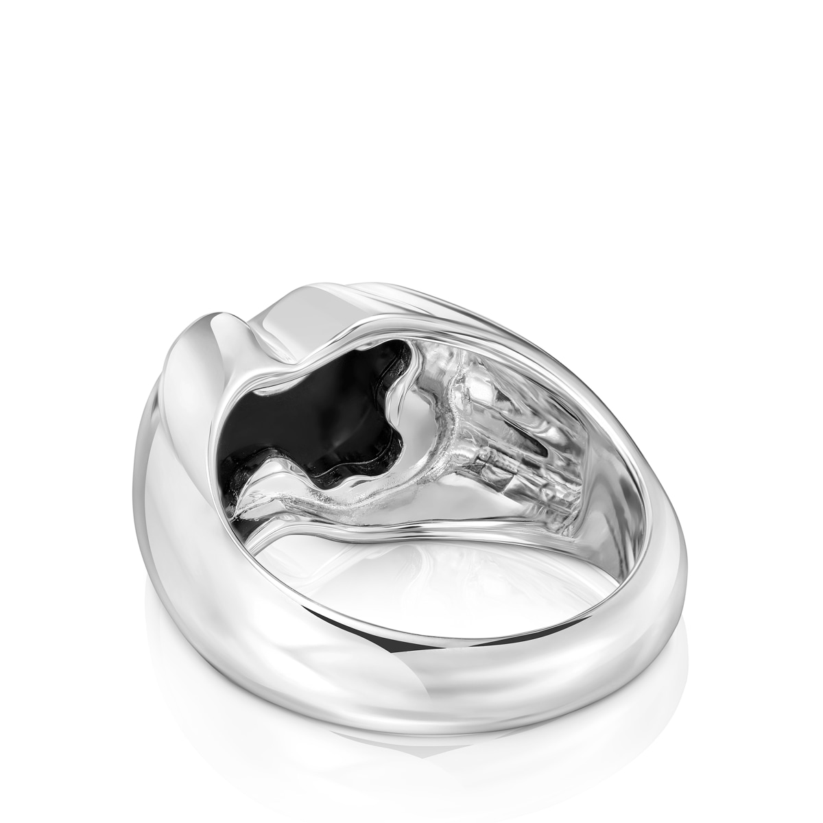 Anillo mediano de plata y motivo oso en ónix Icon Color