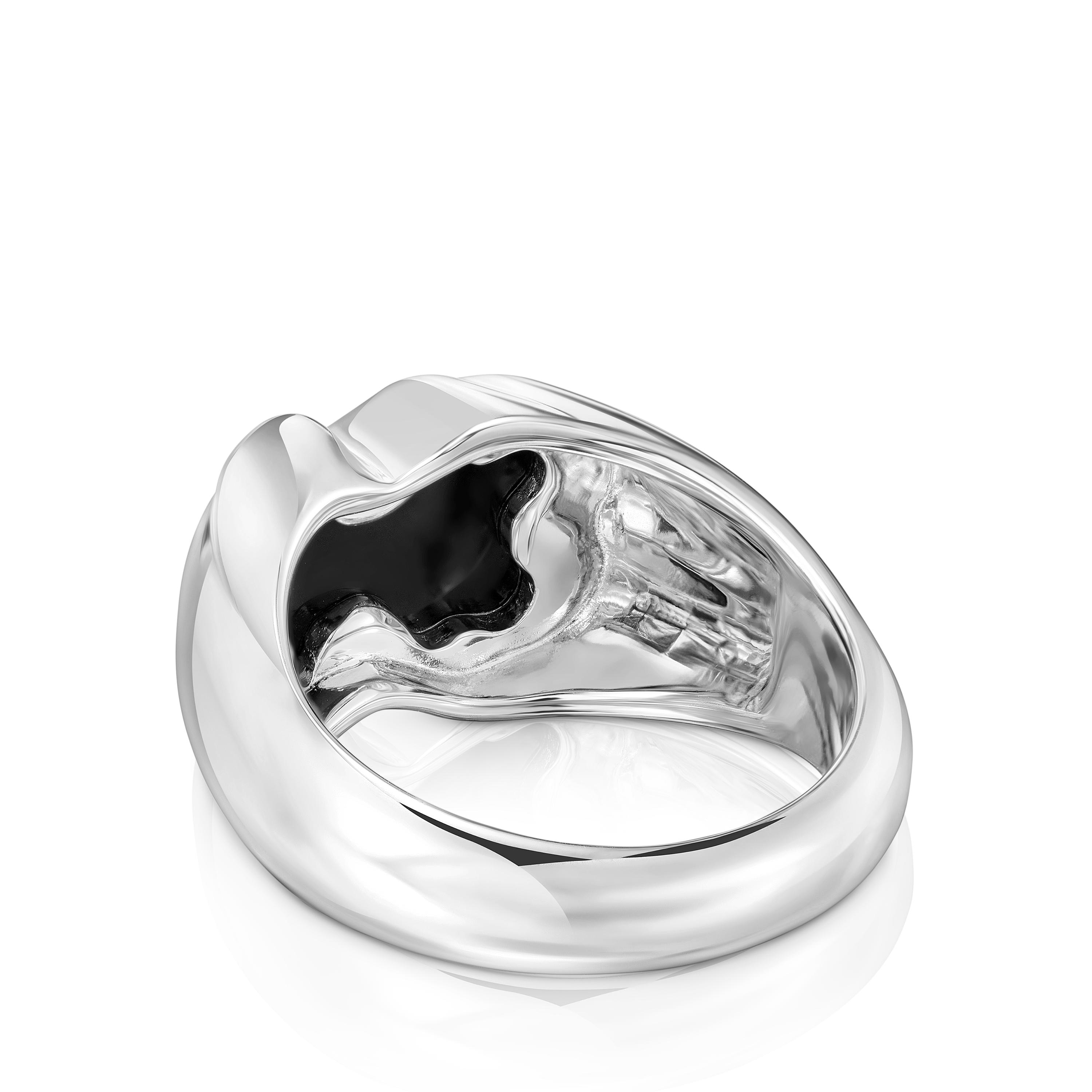 Medium silver Ring with bear motif onyx TOUS Icon Color