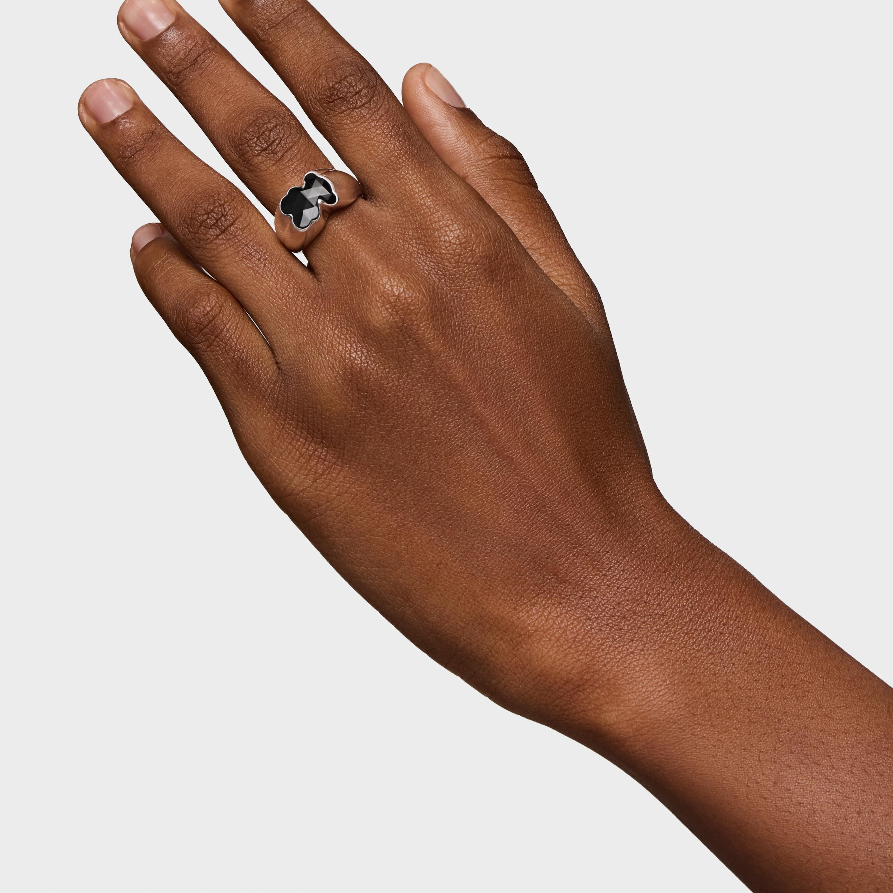 Medium silver Ring with bear motif onyx TOUS Icon Color
