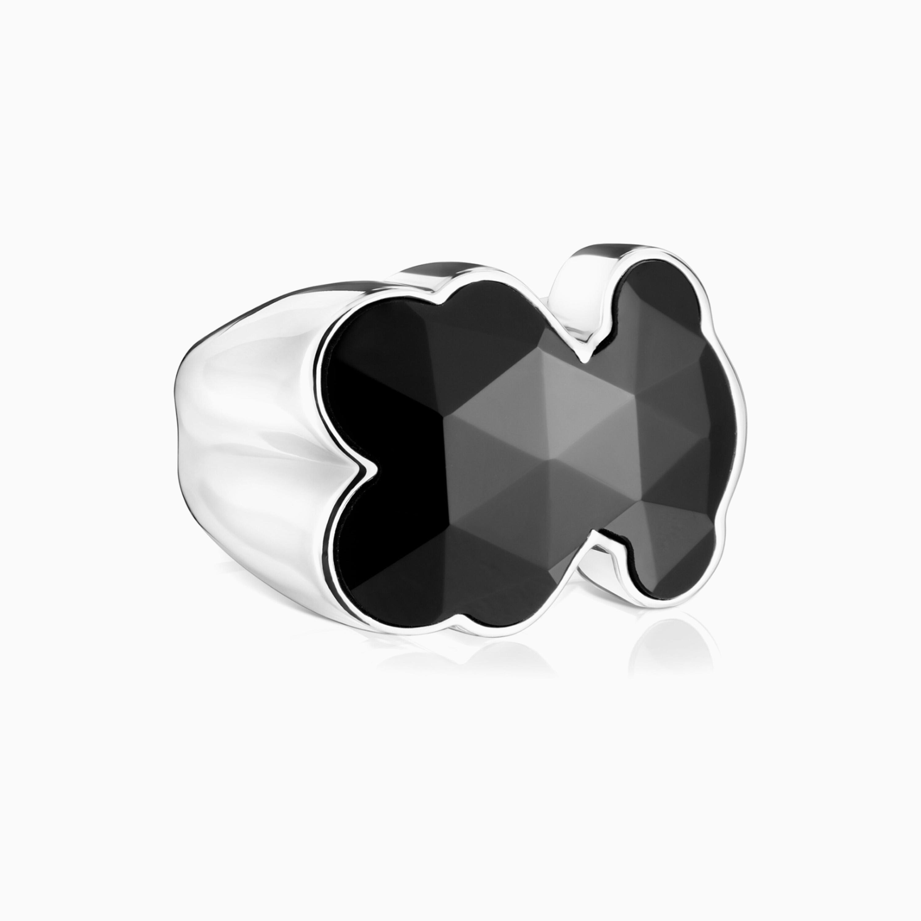 Silver Signet ring with bear motif onyx TOUS Icon Color