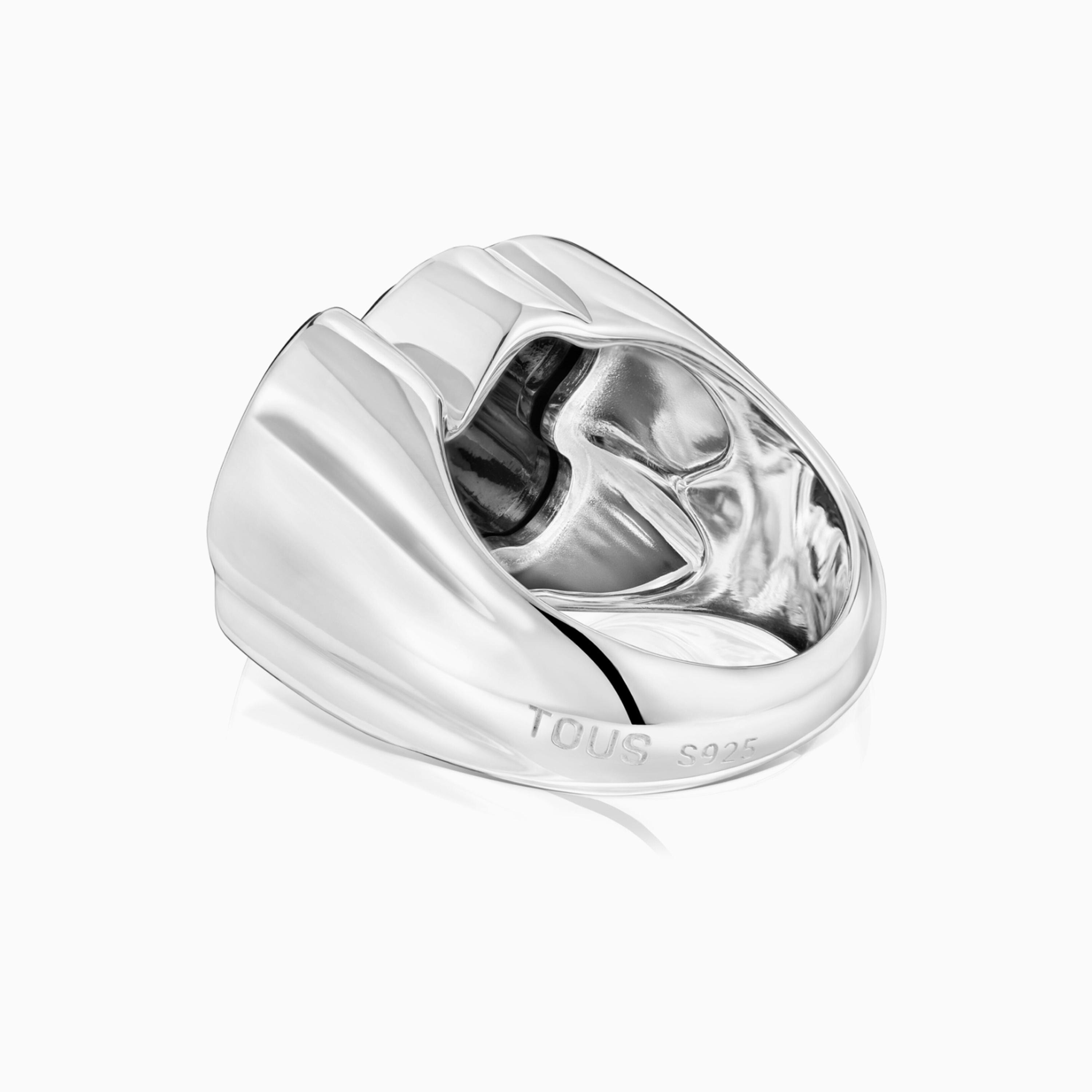 Silver Signet ring with bear motif onyx TOUS Icon Color