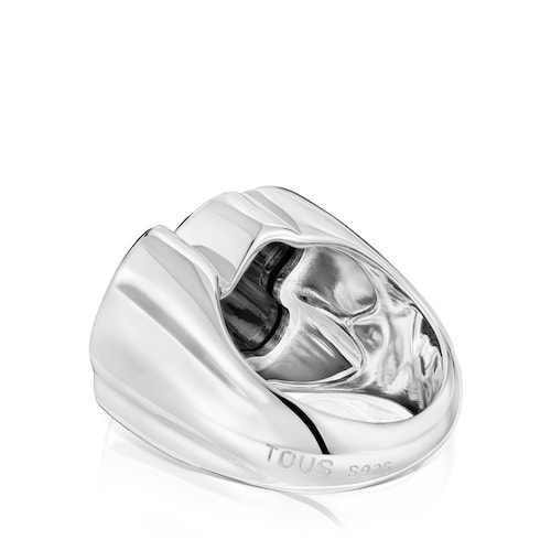 Anillo sello de plata y motivo oso en ónix Icon Color