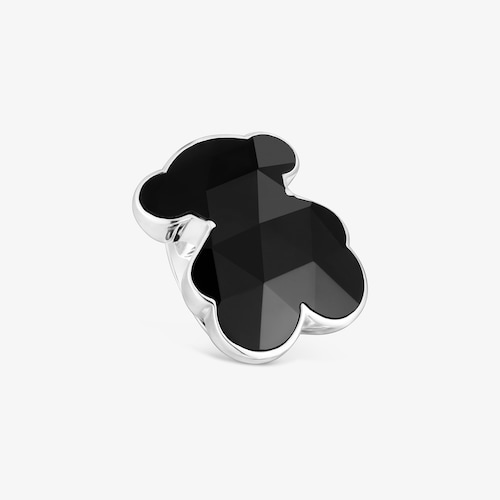 Anello a sigillo in argento con motivo a orsetto in onice grande TOUS Icon Color