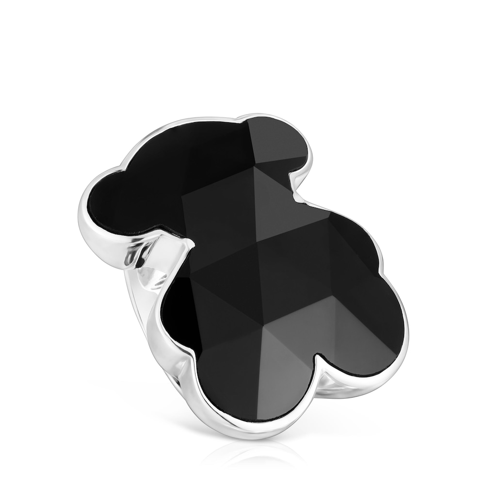 Anillo sello grande de plata y motivo oso en ónix Icon Color image number 0