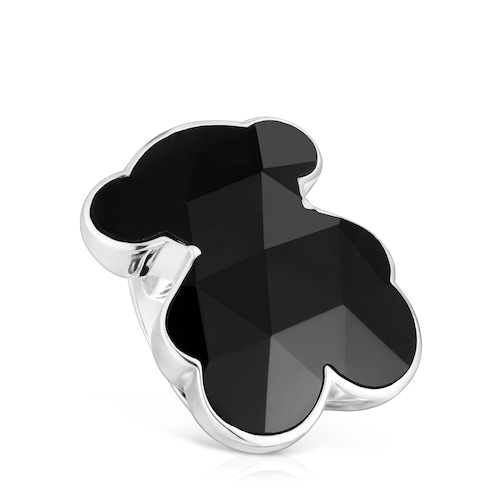 Large silver Signet ring with bear motif in onyx TOUS Icon Color