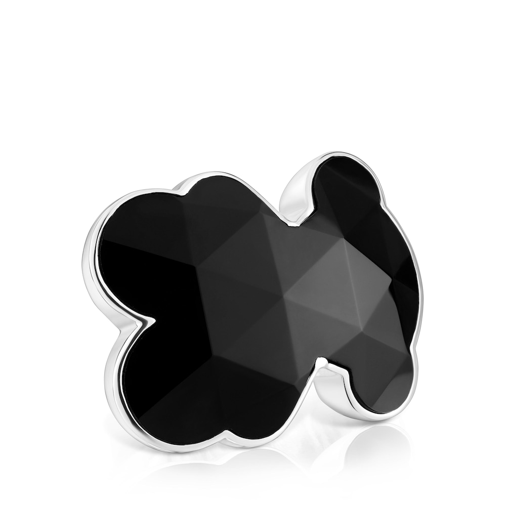 Anillo sello grande de plata y motivo oso en ónix Icon Color image number 1