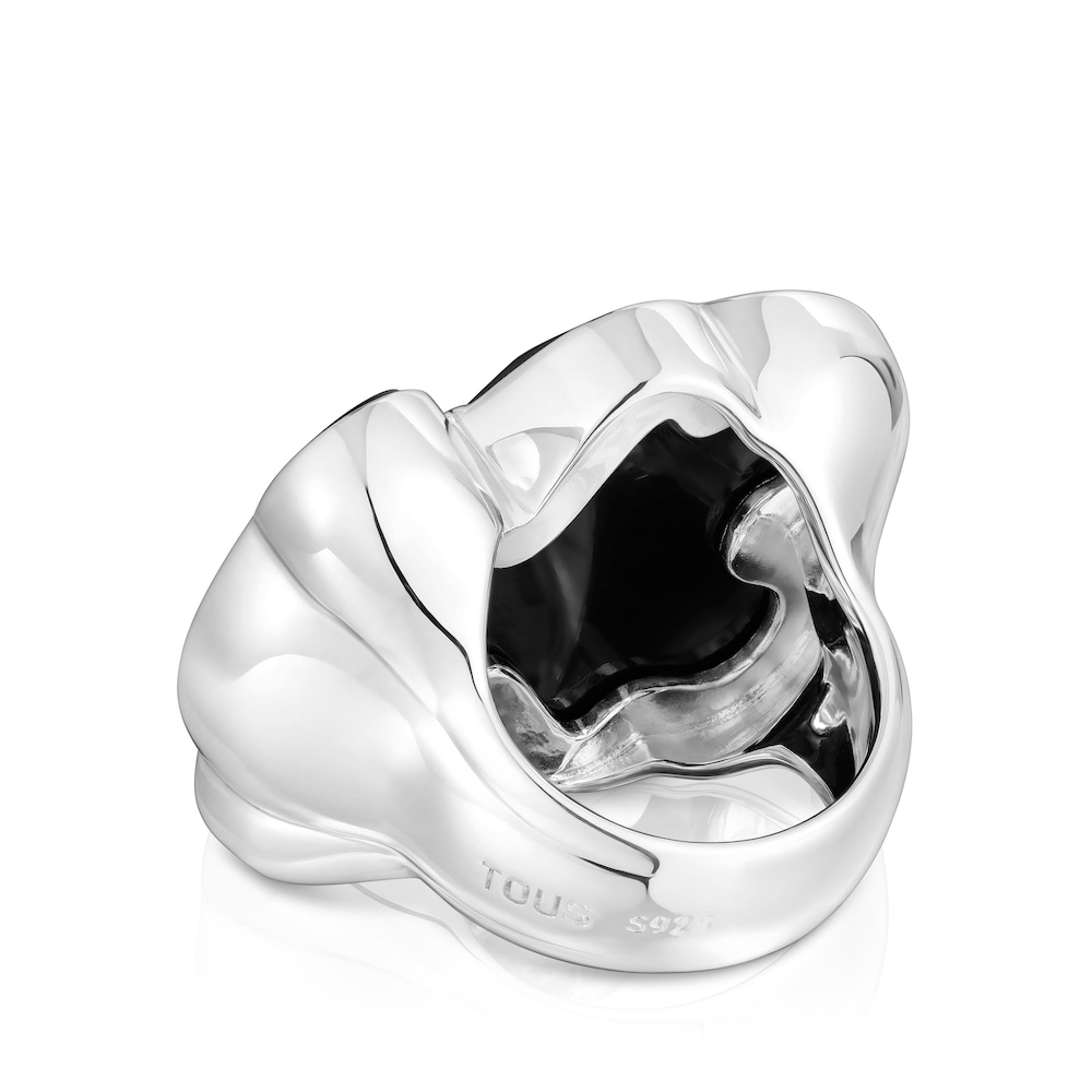 Anillo sello grande de plata y motivo oso en ónix Icon Color image number 2